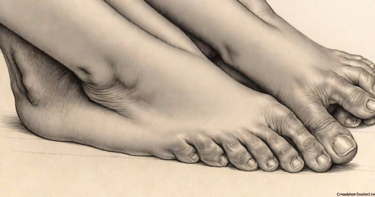 Close-up of swollen feet with visible puffiness and stretched skin
