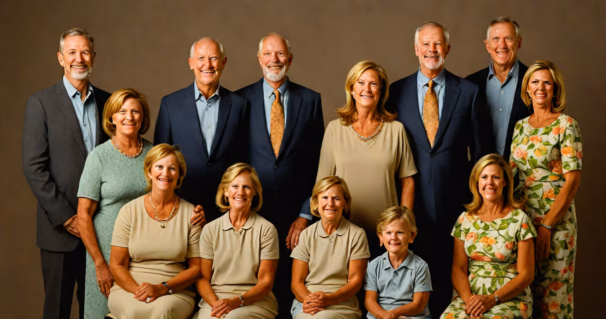Family portrait with multiple individuals bearing the surname Jones, labeled "The Joneses"