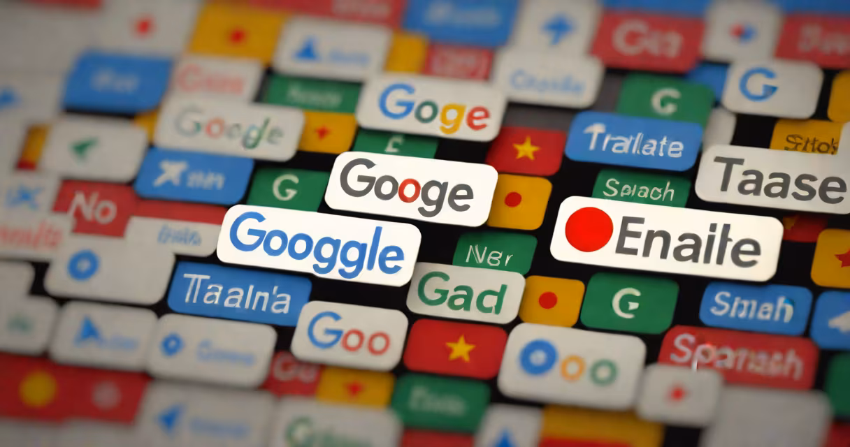 Screenshot of Google Translate showing English text converted to Spanish with visible signs and symbols