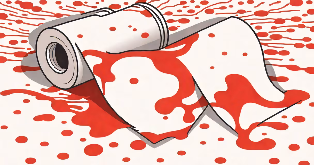 Close-up of fresh red blood on toilet paper after bowel movement