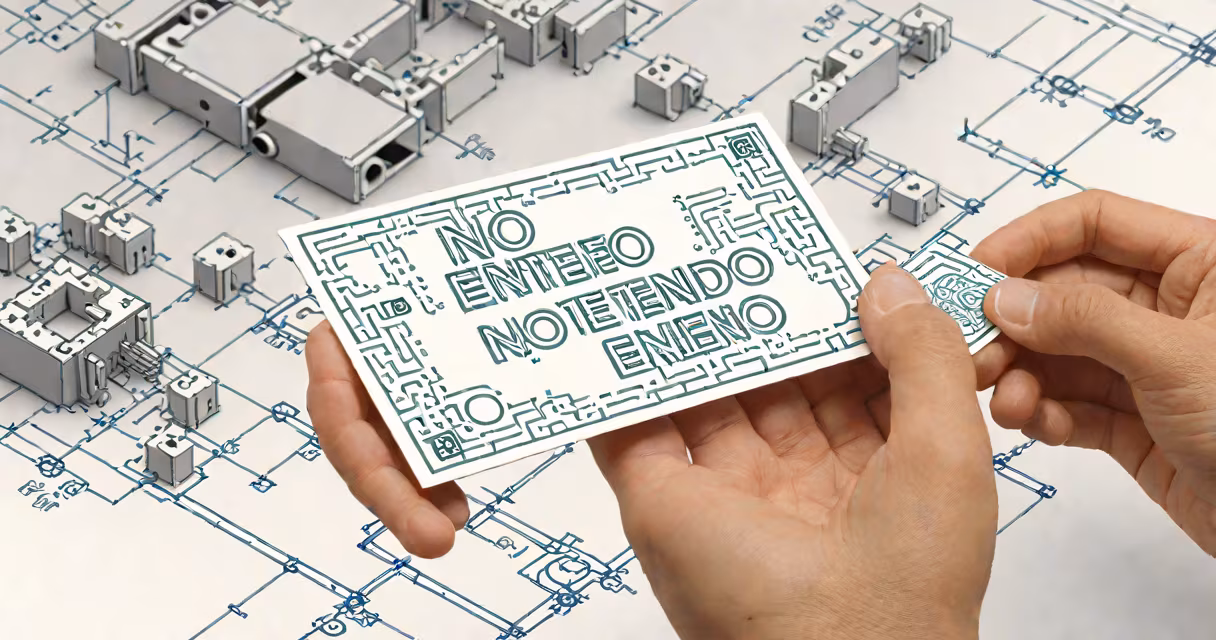 A person looking puzzled while holding a Spanish phrase card that says "No entiendo"