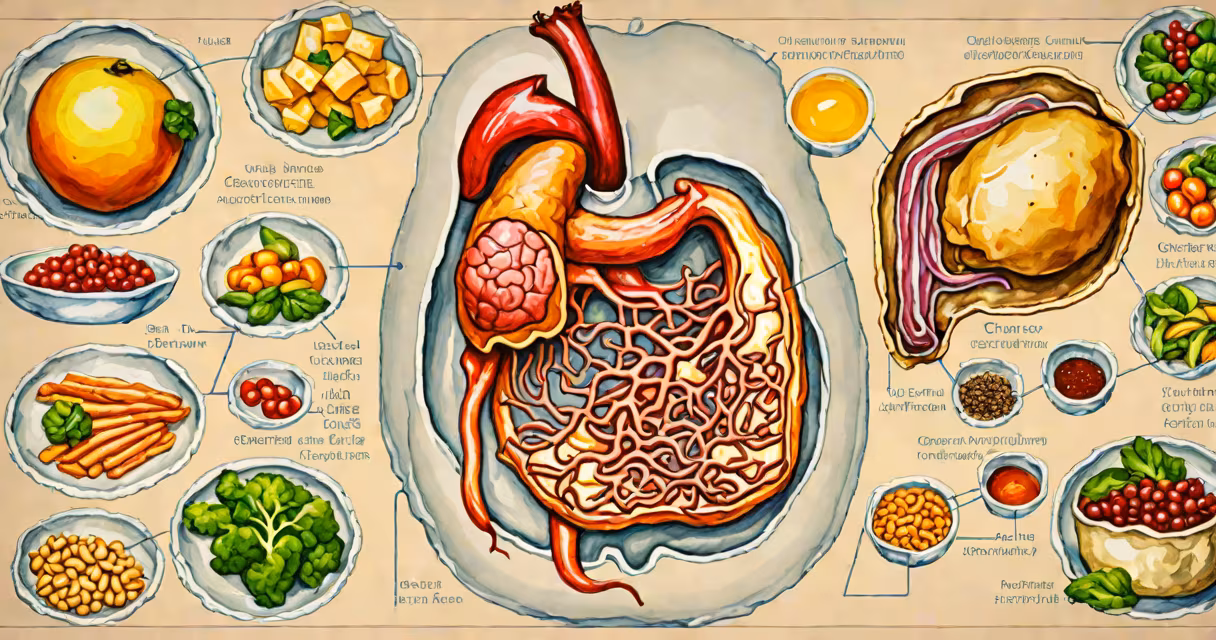 Medical illustration showing slowed stomach contractions and food buildup in the gastric pouch