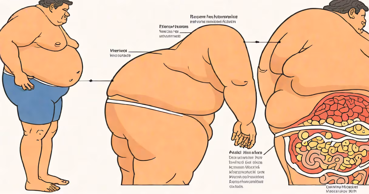 Side profile illustration of a person with visible abdominal fat and a labeled anal region showing internal hemorrhoidal tissue