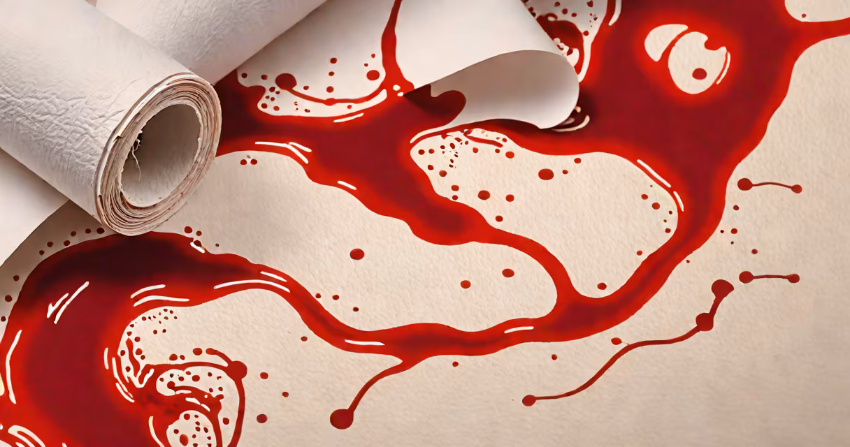 Close-up of fresh red blood on toilet paper or in stool, clinical setting