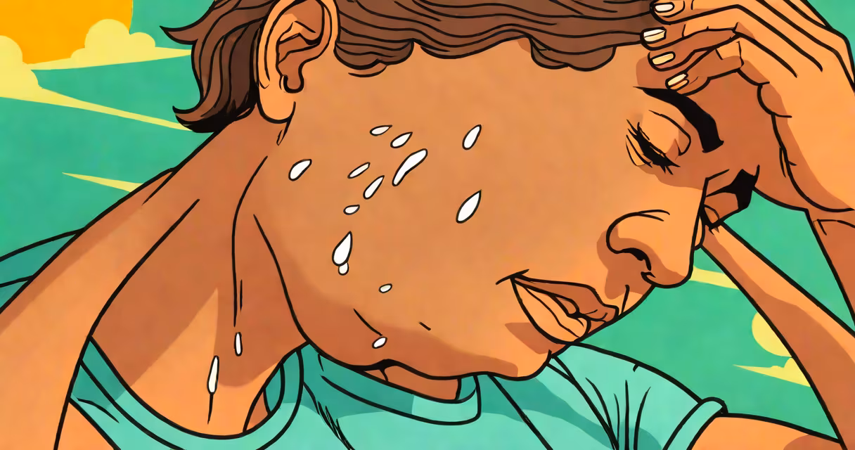Close-up of person wiping sweat from forehead during warm weather