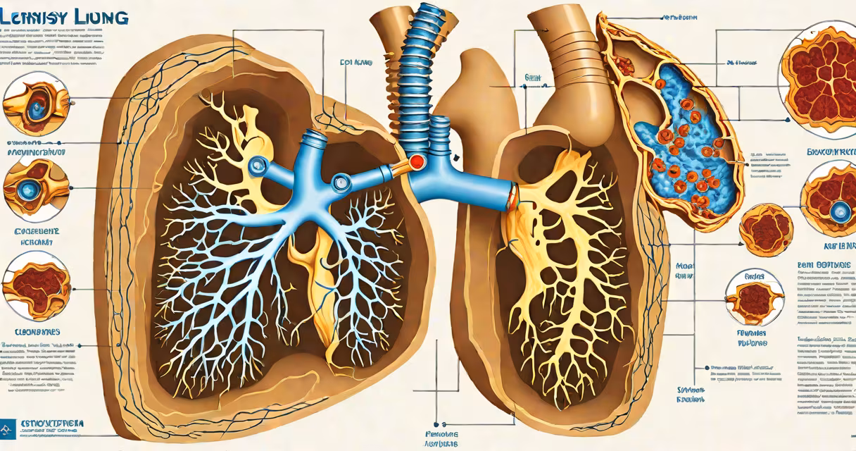 Cross-section of human lungs showing inflamed pleural layers with fluid buildup