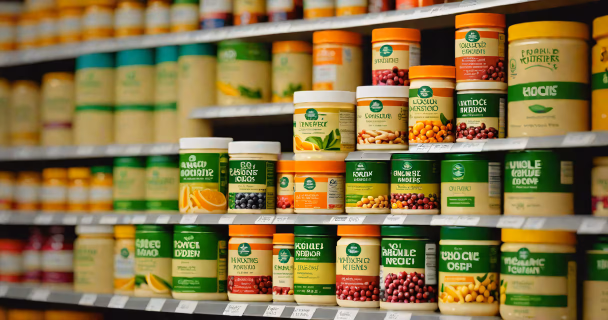 Shelf display of probiotic supplements at Whole Foods Market, organized by brand and potency