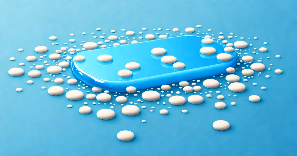 Blue and white Alka Seltzer tablet dissolving in water with visible bubbles