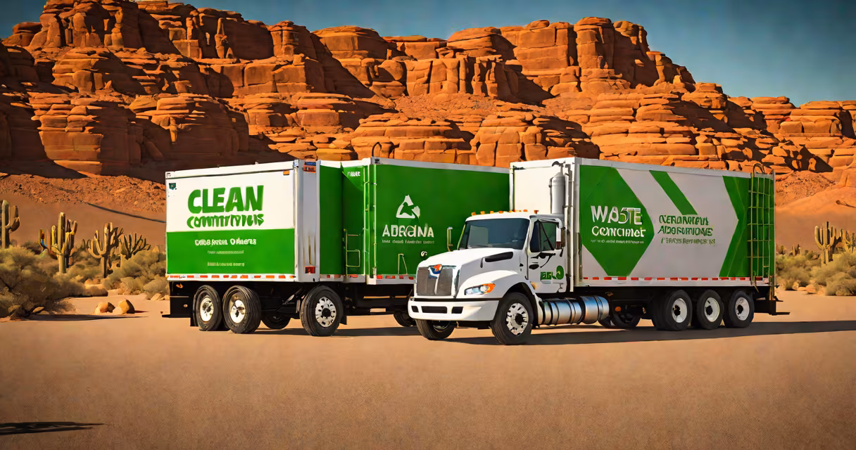 A commercial waste transport truck with "Waste Connections" branding parked near a desert industrial zone in Arizona