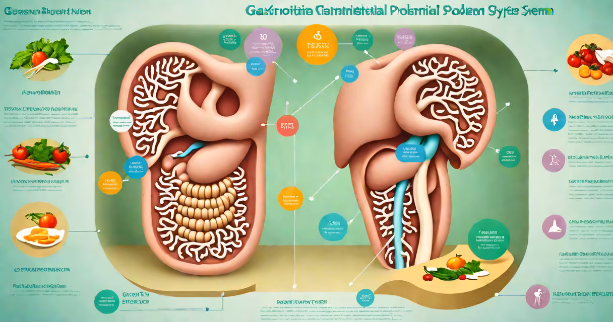 Illustration of the human digestive system highlighting key organs and common problem areas
