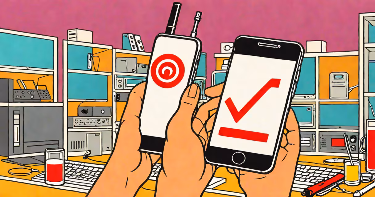 Close-up of smartphone showing 1 bar of Verizon signal with a signal booster device nearby