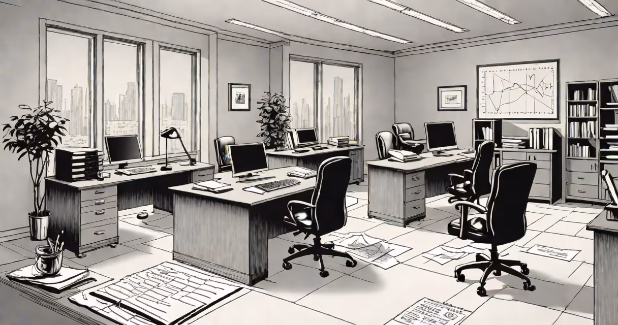 Professional office interior with financial documents and a computer screen displaying trust account details