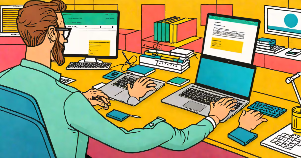 Developer typing JavaScript code on a laptop screen with a live preview of a responsive website