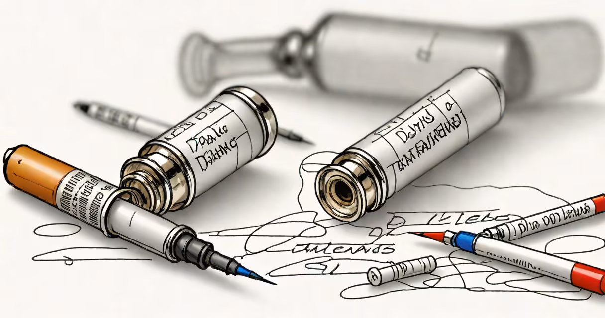 Medical vial labeled 'TD' with syringe and bandage on white background