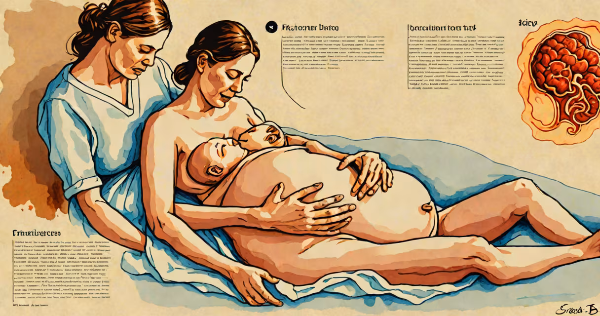 Ultrasound image showing a pregnant person with a labeled placenta and fetal position