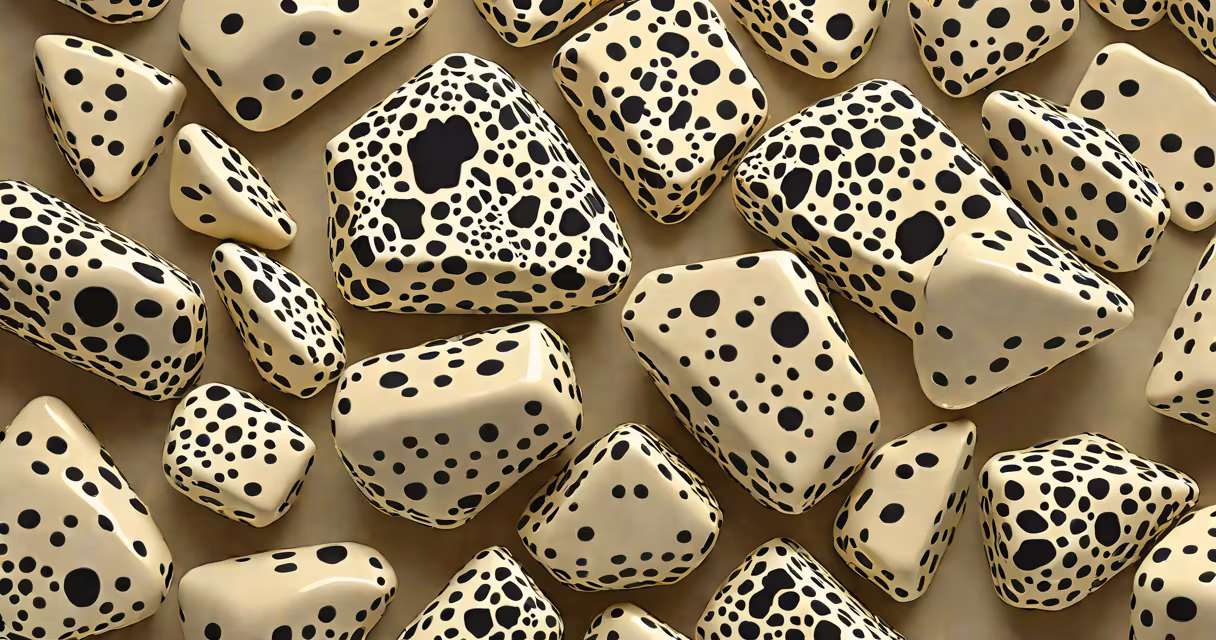 Close-up of Dalmatian jasper with distinct black spots on creamy white matrix, natural stone texture