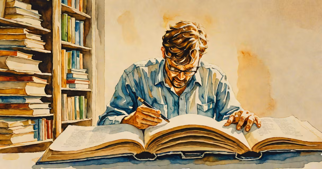 A person reading a book with light shining on the pages, symbolizing understanding and interpretation