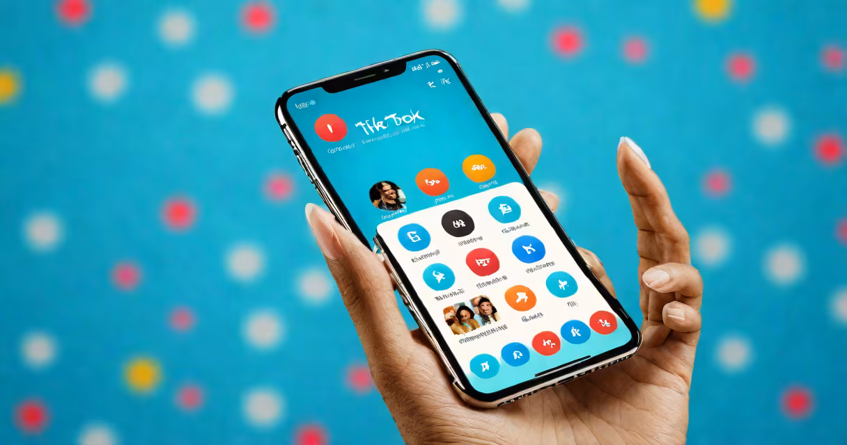 A smartphone screen showing a TikTok profile with a Linktree link in the bio, styled with clean icons and a blue gradient background