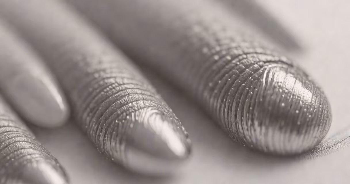 Close-up of a wavy thumbnail with visible ridges and uneven surface