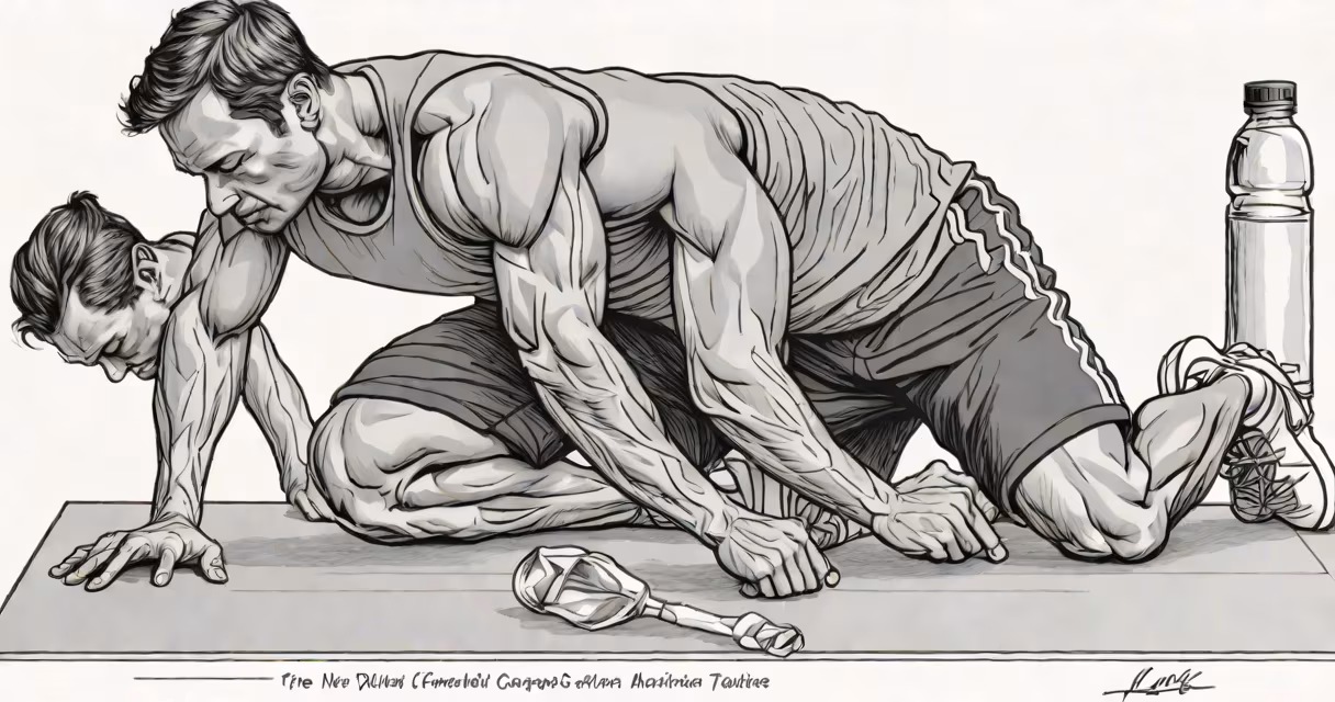 Athlete stretching post-workout on a gym mat with water bottle nearby