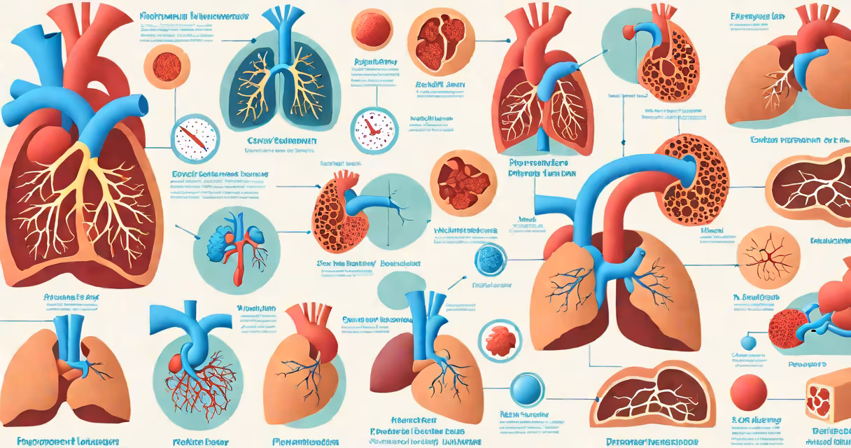 Medical illustration showing pulmonary artery pressure levels and vascular changes in different pulmonary hypertension classes