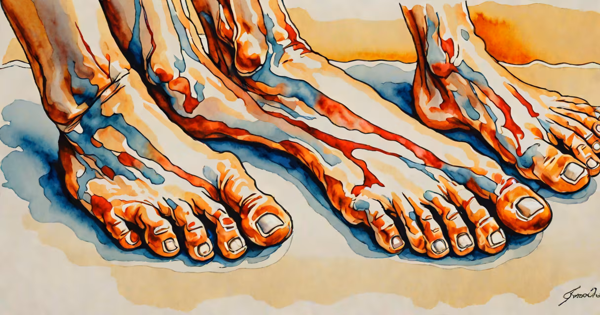 A close-up of a person's foot with visible swelling and redness, indicating potential inflammation or injury