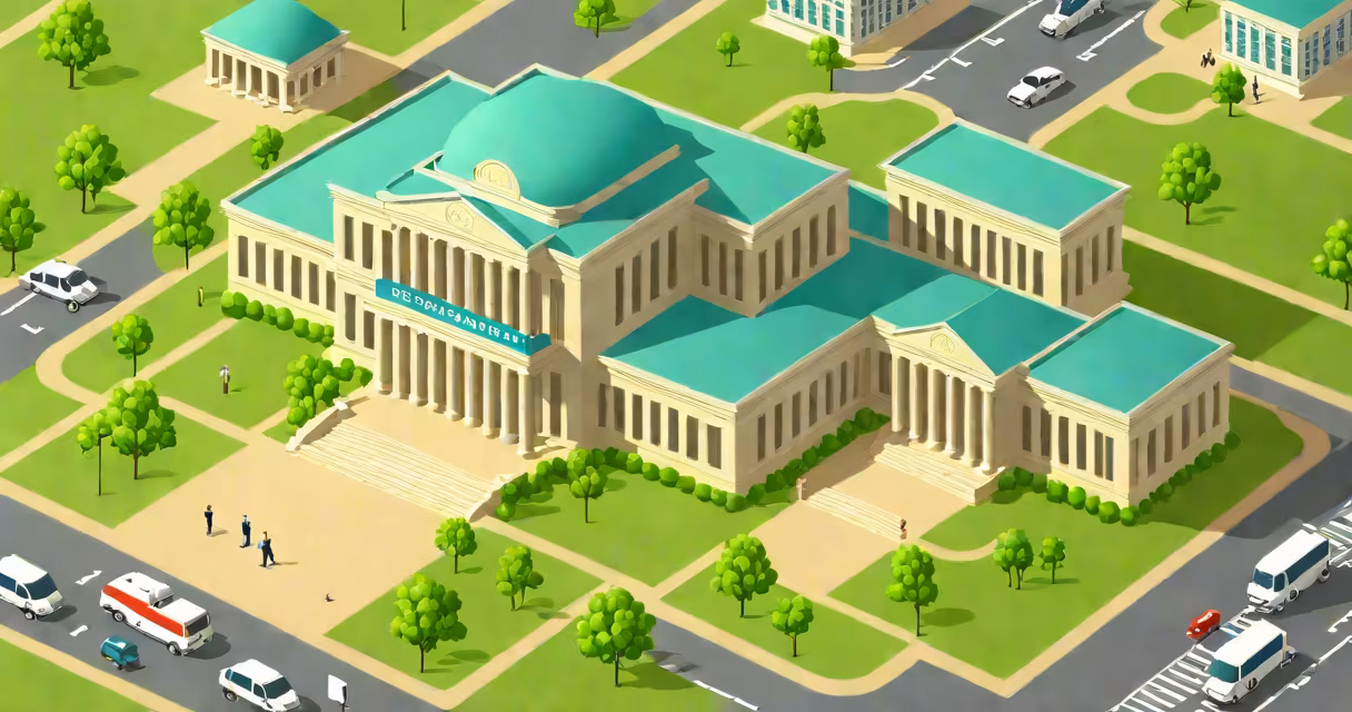 Government building with signage showing public service offices