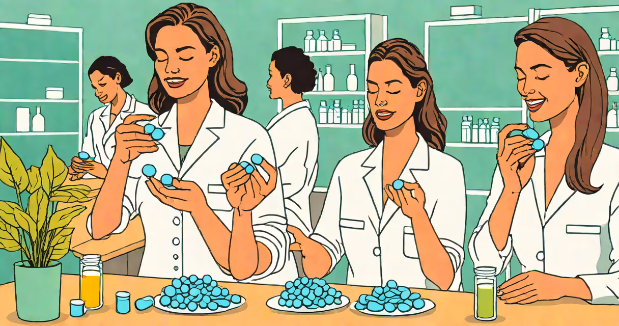 Clinical study photo showing women taking vaginal probiotic capsules in a controlled trial setting