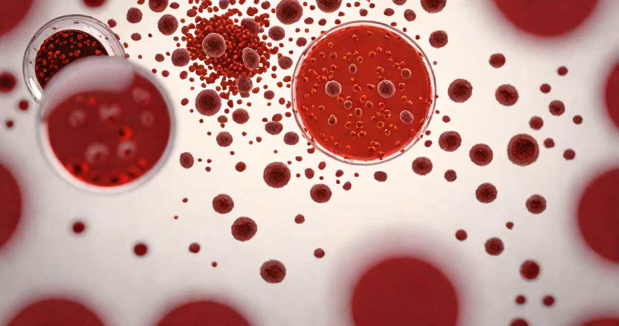 Blood smear showing elevated eosinophils under a microscope