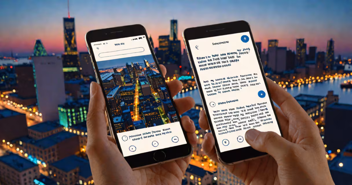 A smartphone screen showing a thoughtful breakup text message with a blurred background of a city skyline at dusk