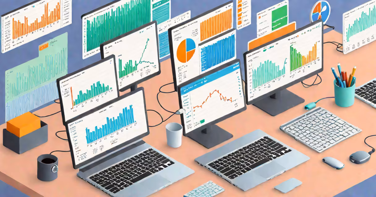 A close-up of a laptop screen showing a terminal interface with active system processes and resource usage graphs