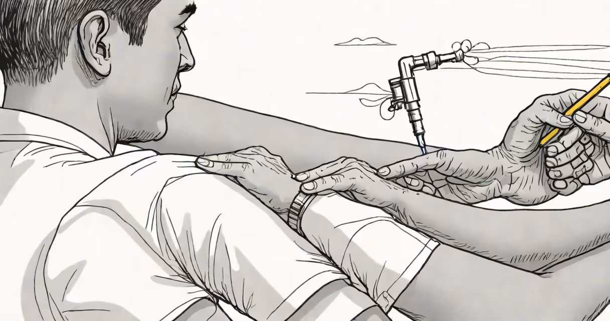 Medical professional administering yellow fever vaccine to a patient's arm in a clinic setting