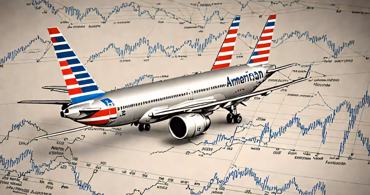 American Airlines logo with NYSE ticker symbol AAL displayed on a financial chart background