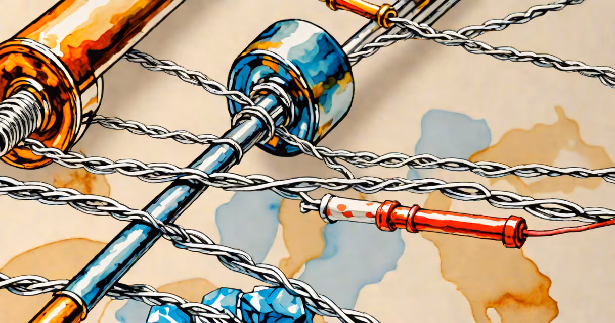 Close-up of a metal wire and a plastic rod side by side, showing contrasting conductive properties