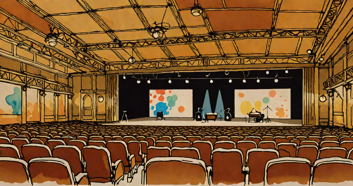 Interior view of Commercial Club Albury stage area with audience seating and lighting setup